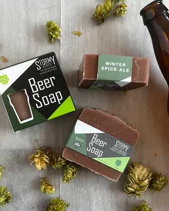 Winter Spiced Ale Beer Soap, three bars with hops and beer