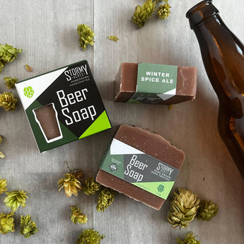 Winter Spiced Ale Beer Soap, three bars with hops and beer